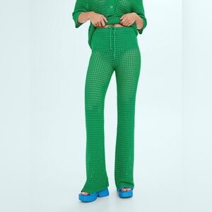 Mango x Simon Miller - Openwork Knit Trousers Green